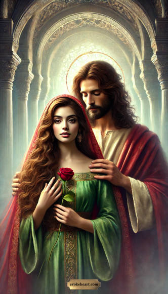 Arte EvokeHeart — jesus, maria-madalena, sagrado-masculino, sagrado-feminino, amor, rosa